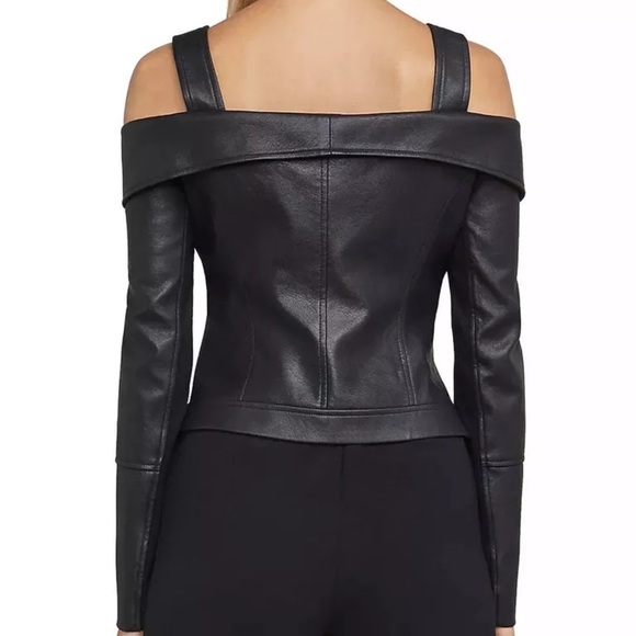 $355 Retail 🔥 BCBGMaxAzria Clyde Cold Shoulder Leather Jacket Size XS - Picture 4 of 6